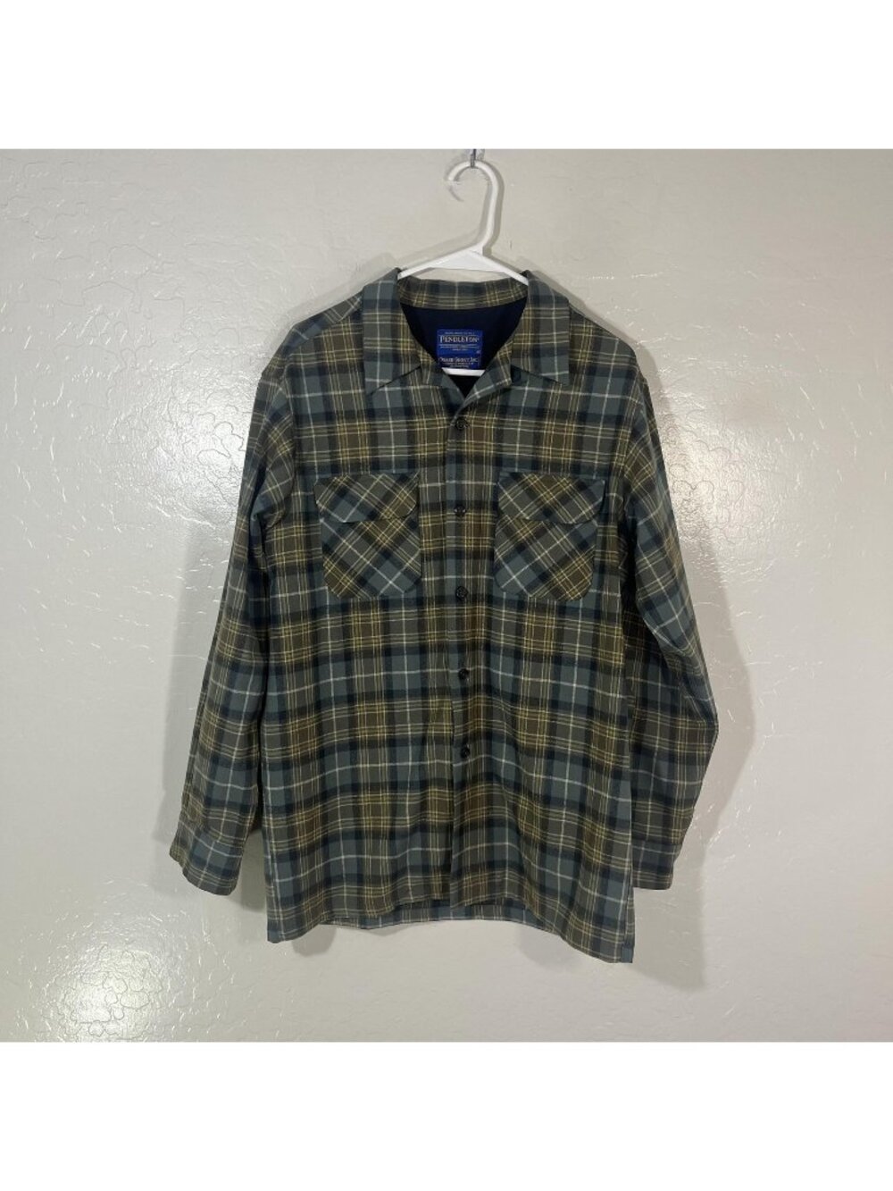 Pendleton Board Shirt Jac Shirt Mens Medium Green Plaid Flannel Button Up Wool
